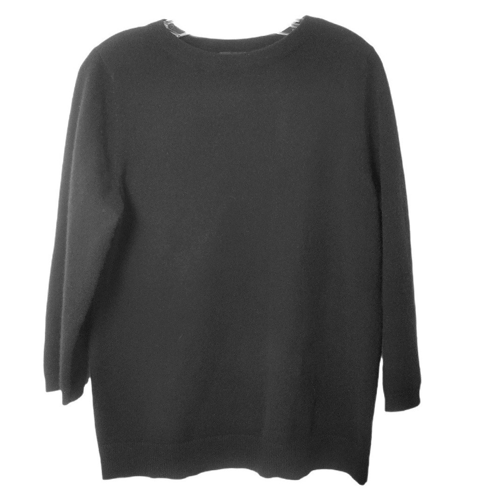 Talbots Black Pure Cashmere Soft Knit‎ Sweater Size Large 3/4 Sleeves